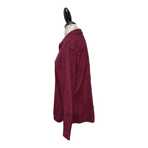 Sag Harbor Burgundy Floral Embroidered Faux Suede Button Up Top Women's XL - Picture 2 of 8